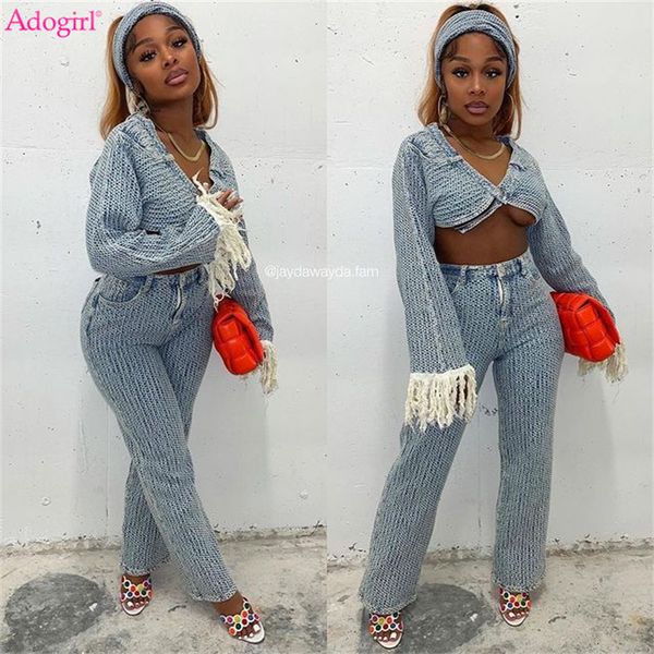 women s two piece pants adogirl jeans 3 set headscarf v neck tassel long sleeve crop wide leg women fashion autumn winter denim suits 230307, White
women s two piece pants adogirl jeans 3 set headscarf v neck tassel long sleeve crop wide leg women fashion autumn winter denim suits 230307, White