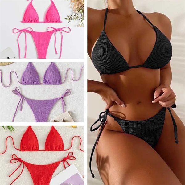 2023 split bikini special fabric ken strip swimsuit neck strap, White;black