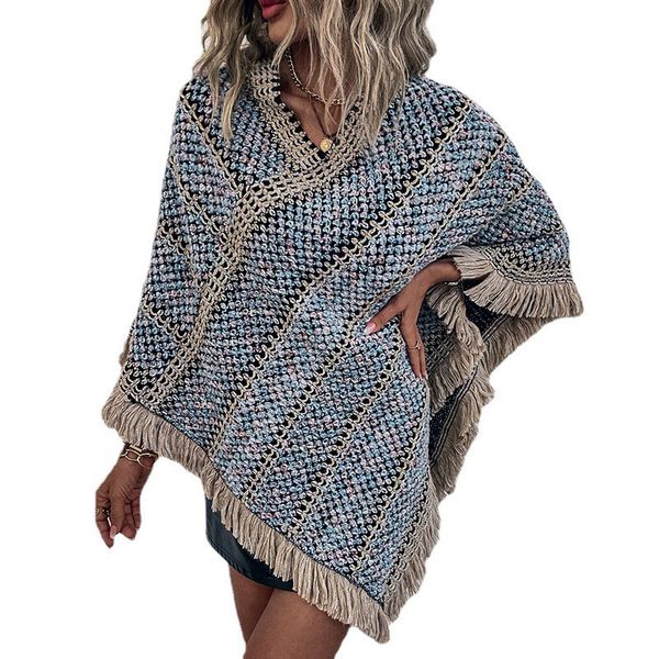 v-neck women fall winter poncho colorful striped color weaving pullover cloak tassels fringe irregular pullover warp knitting sweater capes, Black
v-neck women fall winter poncho colorful striped color weaving pullover cloak tassels fringe irregular pullover warp knitting sweater capes, Black