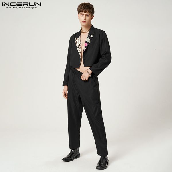 men s polos casual party sets incerun men truncated suit coats pants suits fashion solid patchwork pattern two piece s 5xl 230308, White;black
men s polos casual party sets incerun men truncated suit coats pants suits fashion solid patchwork pattern two piece s 5xl 230308, White;black