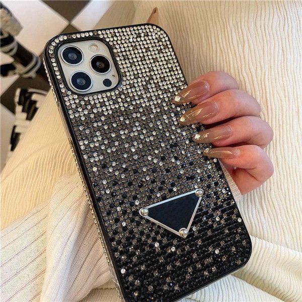 

2023-Luxury Designer Phone Case Classic Stylish Sticking Full Diamonds Shockproof Cell Phones Cases High Quality For iPhone 12 13 promax 7 8, Black
