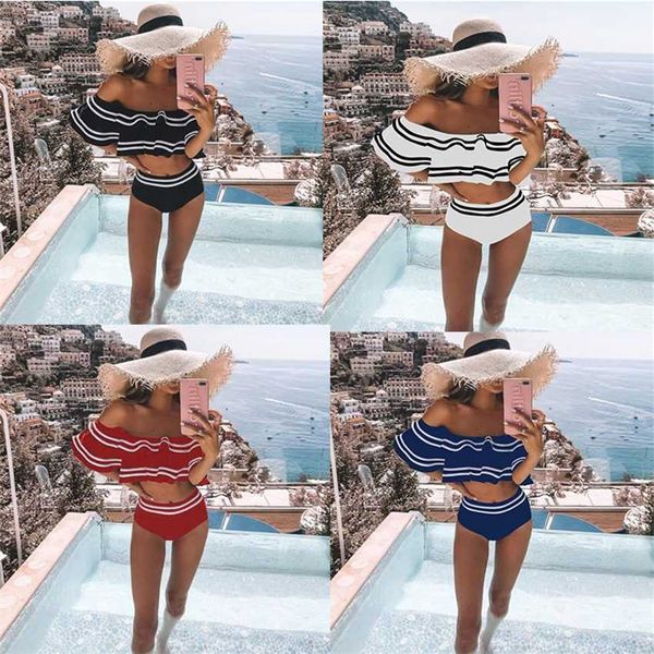 one line shoulder lotus leaf edge bra spring swimsuit bikini women's split 2023 new stripe, White;black
one line shoulder lotus leaf edge bra spring swimsuit bikini women's split 2023 new stripe, White;black