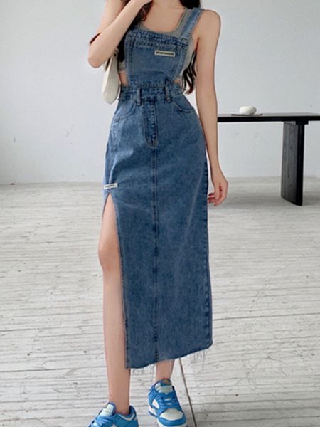 skirts korea fashion suspender skirt women's vintage slim long denim skirts blue midi stundress lady braces slit dress streetwear 23030, Black
skirts korea fashion suspender skirt women's vintage slim long denim skirts blue midi stundress lady braces slit dress streetwear 23030, Black