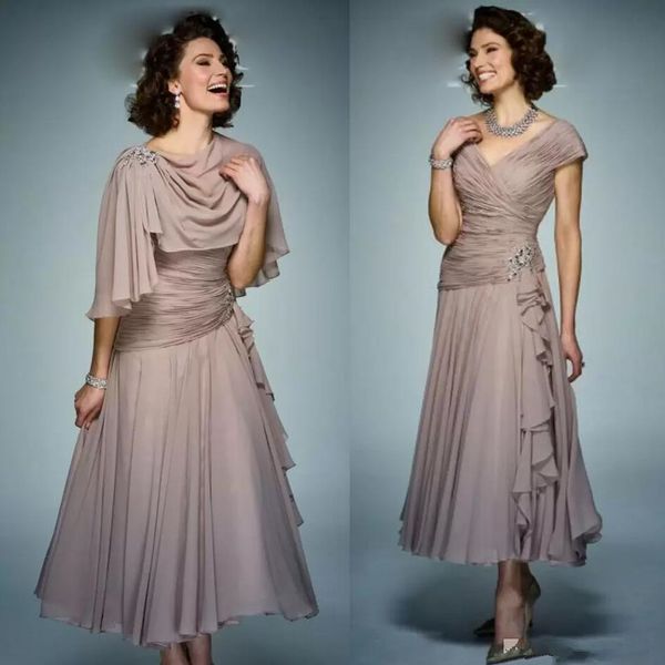 brown mother of the bride dresses with wrap cape v neck chiffon pleated tea length wedding guest dress, Black;red
brown mother of the bride dresses with wrap cape v neck chiffon pleated tea length wedding guest dress, Black;red