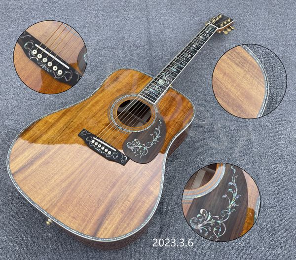 lvycustom cutaway body 41 inch dreadnought koa wood acoustic guitar with abalone flower inlay on fingerboard and body wood
lvycustom cutaway body 41 inch dreadnought koa wood acoustic guitar with abalone flower inlay on fingerboard and body wood