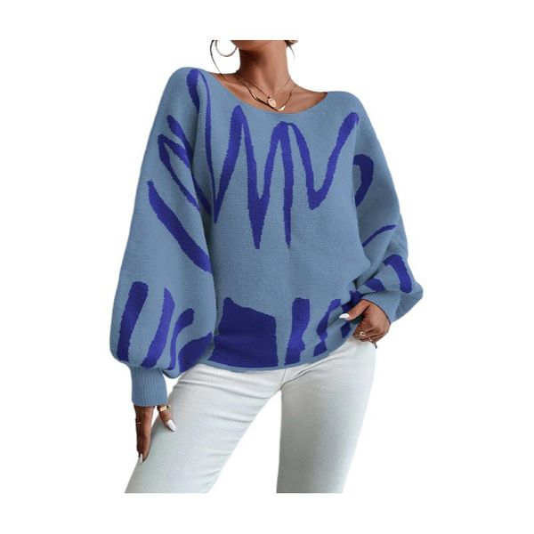 slash neck women's sweaters contrast color doodle pattern jacquard knitted pullover lady casual blouse with lantern long sleeves autum, White;black
slash neck women's sweaters contrast color doodle pattern jacquard knitted pullover lady casual blouse with lantern long sleeves autum, White;black
