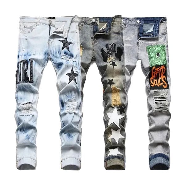 fashion designer mens jeans pants ripped high street brand pantalones vaqueros para hombre motorcycle embroidery trendy long hip hop with ho, Blue
fashion designer mens jeans pants ripped high street brand pantalones vaqueros para hombre motorcycle embroidery trendy long hip hop with ho, Blue
