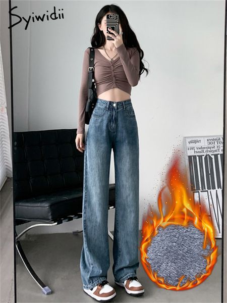 women's jeans syiwidii fleece high waisted straight jeans women winter baggy wide leg thicken warm casual vintage streetwear velvet pan, Blue
women's jeans syiwidii fleece high waisted straight jeans women winter baggy wide leg thicken warm casual vintage streetwear velvet pan, Blue