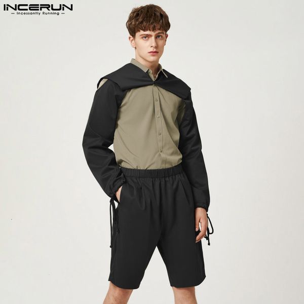 men s polos incerun 2023 american style sets short cut cuffs drawcord lapel long sleeved five piece trousers casual suit 2 pieces 230308, White;black
men s polos incerun 2023 american style sets short cut cuffs drawcord lapel long sleeved five piece trousers casual suit 2 pieces 230308, White;black