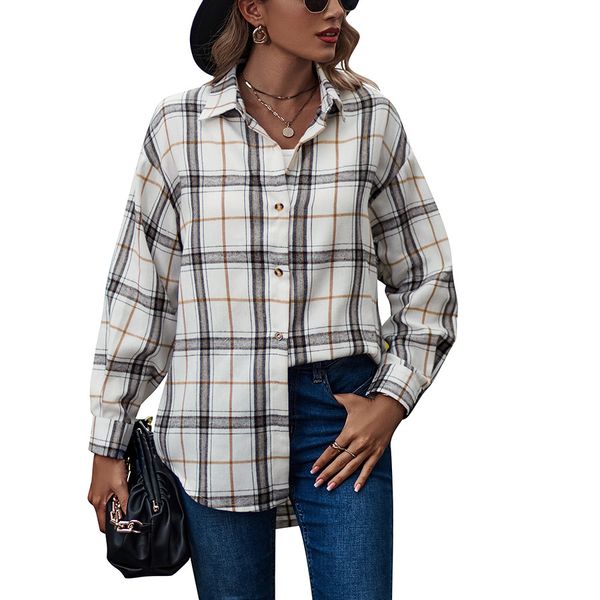 women shirts long sleeve casual plaid regular fit button down loose shirt boyfriend fall blouses, White
women shirts long sleeve casual plaid regular fit button down loose shirt boyfriend fall blouses, White
