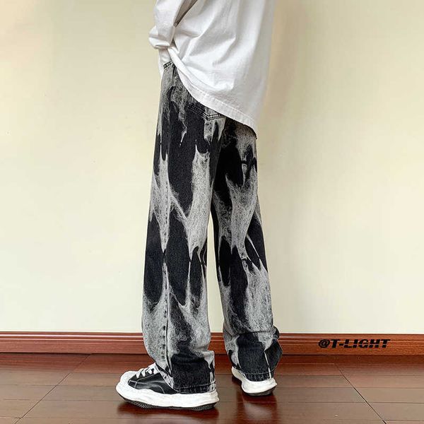 men's pants high street tie dyed men's jeans fashion wide leg loose straight streetwear black denim pants casual trousers z0306 
men's pants high street tie dyed men's jeans fashion wide leg loose straight streetwear black denim pants casual trousers z0306