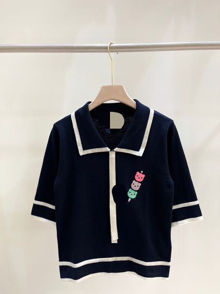 306 2023 spring summer women sweater short sleeve lapel neck pullover brand same style striped pullover white womens qian66, White;black
306 2023 spring summer women sweater short sleeve lapel neck pullover brand same style striped pullover white womens qian66, White;black