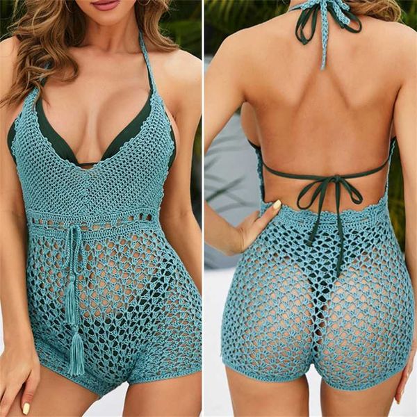 beach sunscreen women's knitted hand hook hollowed out backless jumpsuit bikini swimsuit blouse, White;black
beach sunscreen women's knitted hand hook hollowed out backless jumpsuit bikini swimsuit blouse, White;black
