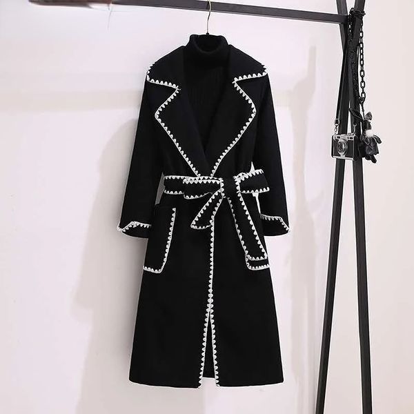 women's wool blends oversized 4xl fall winter en long coat's lapel slim blend jackets with belts korean elegant thick overcoats 23, Black
women's wool blends oversized 4xl fall winter en long coat's lapel slim blend jackets with belts korean elegant thick overcoats 23, Black