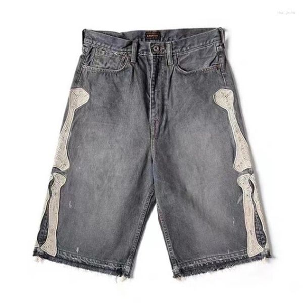 men's shorts embroidery kapital 23ss bone pasting cloth splicing dilapidated washing casual five part denim, White;black
men's shorts embroidery kapital 23ss bone pasting cloth splicing dilapidated washing casual five part denim, White;black