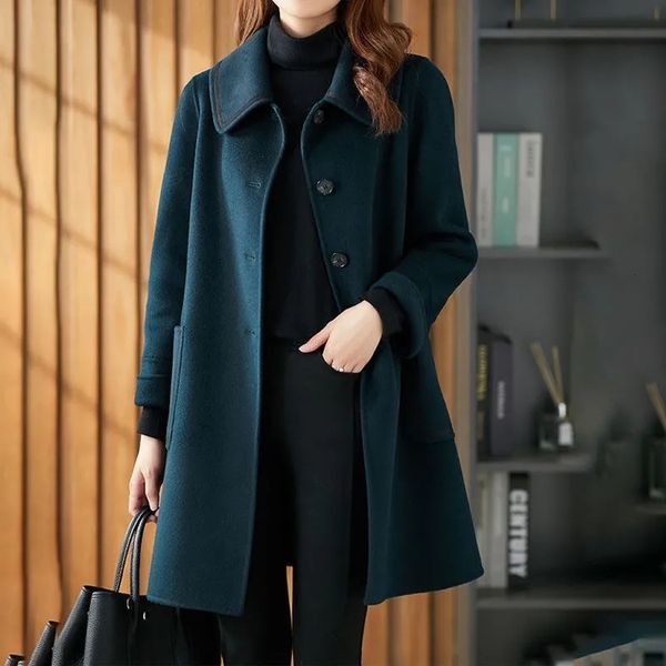 women's wool blends pure color coat autumn winter lady loose en jackets office midlength brand doubleside fleece 230308, Black
women's wool blends pure color coat autumn winter lady loose en jackets office midlength brand doubleside fleece 230308, Black