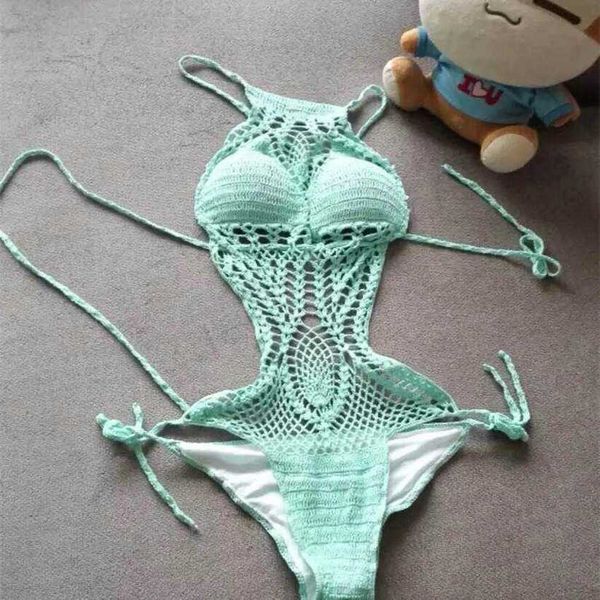 bikini one-piece swimsuit women's knitted manual swimsuit set, White;black