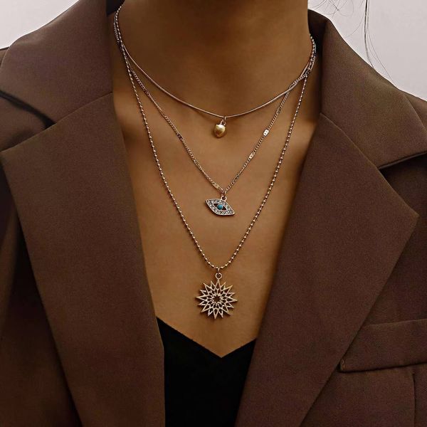 vintage simple multi-layer pendant necklace with diamond devil's eye love necklace female, Silver
vintage simple multi-layer pendant necklace with diamond devil's eye love necklace female, Silver