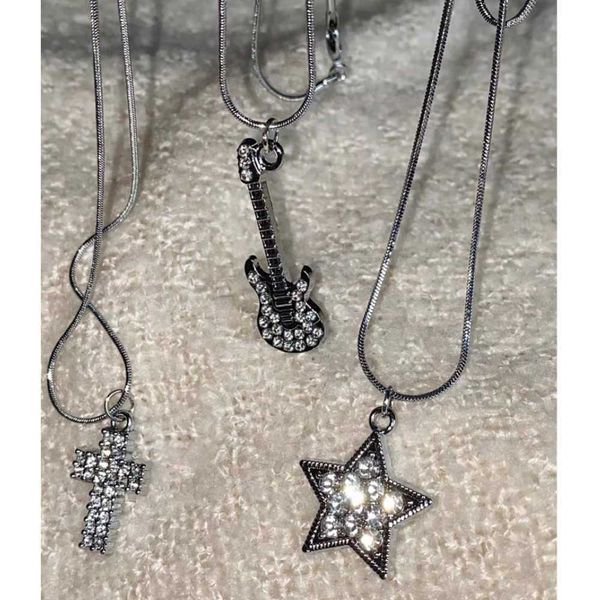 pendant necklaces y2k shiny zircon star cross guitar rhinestone pendant necklaces for women girls bling necklace new in accessories jewelry, Silver
pendant necklaces y2k shiny zircon star cross guitar rhinestone pendant necklaces for women girls bling necklace new in accessories jewelry, Silver