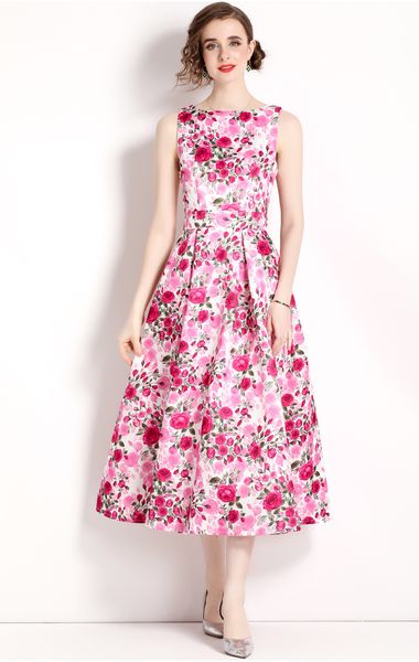 summer fashion pink flower printing dresses o-neck sleeveless waist-closing partyh vacation expansion vestidos, Black;gray
summer fashion pink flower printing dresses o-neck sleeveless waist-closing partyh vacation expansion vestidos, Black;gray