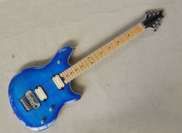6 strings blue electric guitar with floyd rose rosewood fretboard quilted maple veneer
6 strings blue electric guitar with floyd rose rosewood fretboard quilted maple veneer