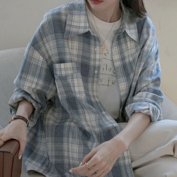 women's blouses shirts awen korean plaid shirts womens vintage oversized long sleeve loose female blouses and cotton checked lady casu, White
women's blouses shirts awen korean plaid shirts womens vintage oversized long sleeve loose female blouses and cotton checked lady casu, White