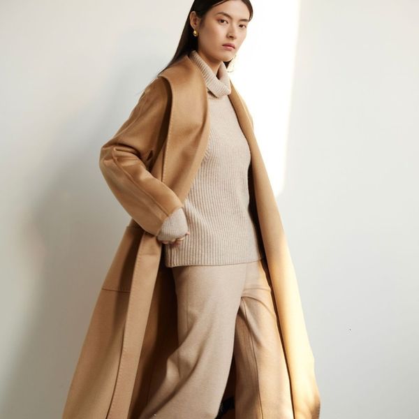 women's wool blends ioo niche cashmere reversible tweed coat long warm textured lapel autumn and winter 230308, Black 
women's wool blends ioo niche cashmere reversible tweed coat long warm textured lapel autumn and winter 230308, Black