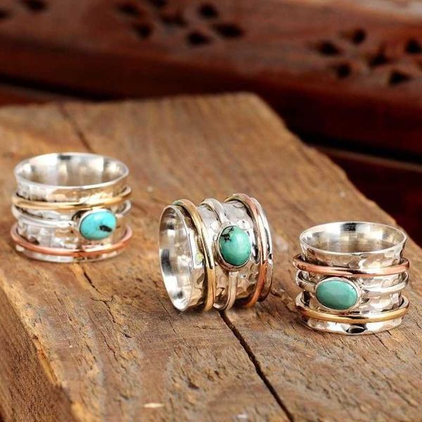 popular retro turquoise plated tricolor men's and women's rings wholesale of european and american wedding gem rings, Silver
popular retro turquoise plated tricolor men's and women's rings wholesale of european and american wedding gem rings, Silver