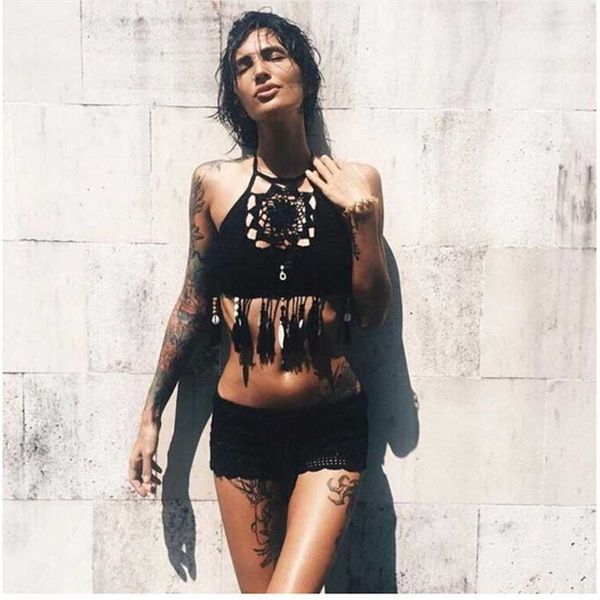 bikini handmade tassel bohemian swimsuit women beach, White;black