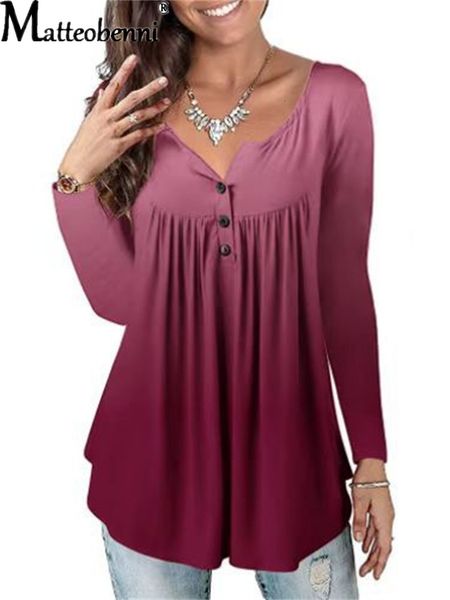 women s t shirt summer v neck button folds tunic long sleeve women gradient color printing tee shirts casual loose femme 230307, White
women s t shirt summer v neck button folds tunic long sleeve women gradient color printing tee shirts casual loose femme 230307, White