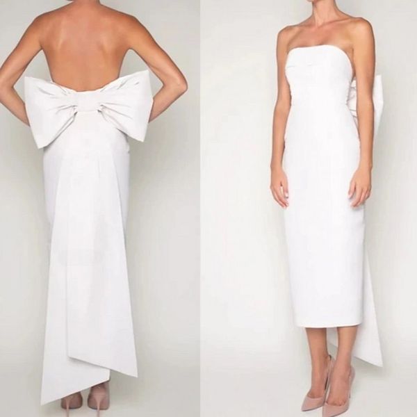 white tea length evening cocktail dress 2023 with big bow strapless soft satin simple prom party gown homecoming wear robe de soriee, Black;red
white tea length evening cocktail dress 2023 with big bow strapless soft satin simple prom party gown homecoming wear robe de soriee, Black;red