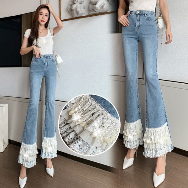 women's jeans vintage long flare pant summer mesh stitched flower embroidery lace beaded chain high waist 230308, Blue
women's jeans vintage long flare pant summer mesh stitched flower embroidery lace beaded chain high waist 230308, Blue
