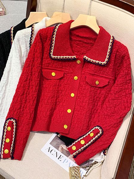 women's knits tees zoki fashion button up women cardigan knitted korean turn down collar red sweater fall chic short jacket elegant lad, White
women's knits tees zoki fashion button up women cardigan knitted korean turn down collar red sweater fall chic short jacket elegant lad, White