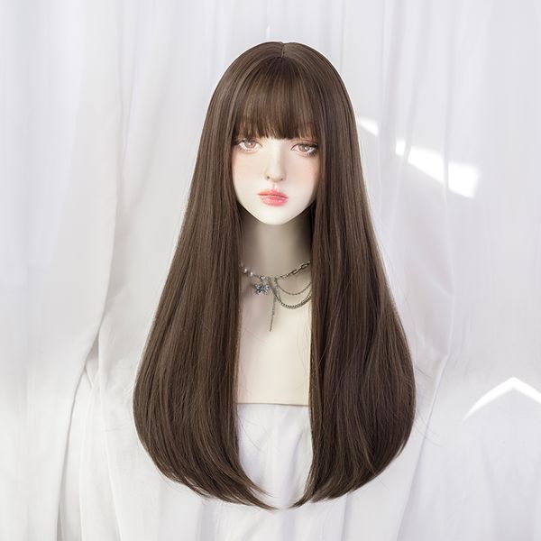 synthetic wig asian fashion lolita everyday women cold brown long straight hair, Black
synthetic wig asian fashion lolita everyday women cold brown long straight hair, Black