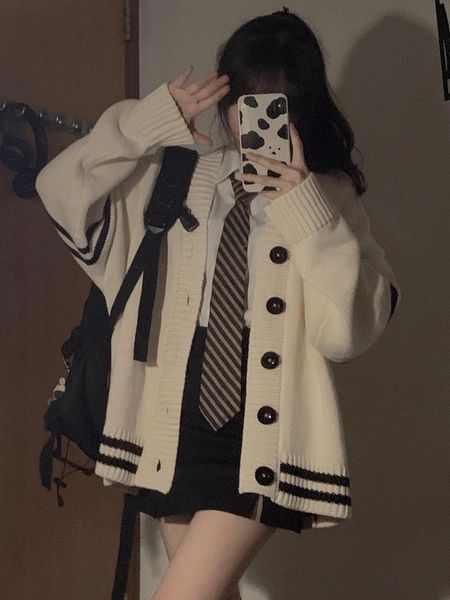 women's knits tees deeptown harajuku cardigan knitted sweater korean style school student kawaii cute simple kpop autumn winter 230308, White
women's knits tees deeptown harajuku cardigan knitted sweater korean style school student kawaii cute simple kpop autumn winter 230308, White