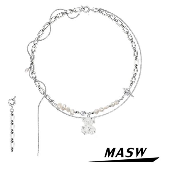 pendant necklaces masw original design little bear cool jewelry pearl brass metal chain for women 230307, Silver
pendant necklaces masw original design little bear cool jewelry pearl brass metal chain for women 230307, Silver