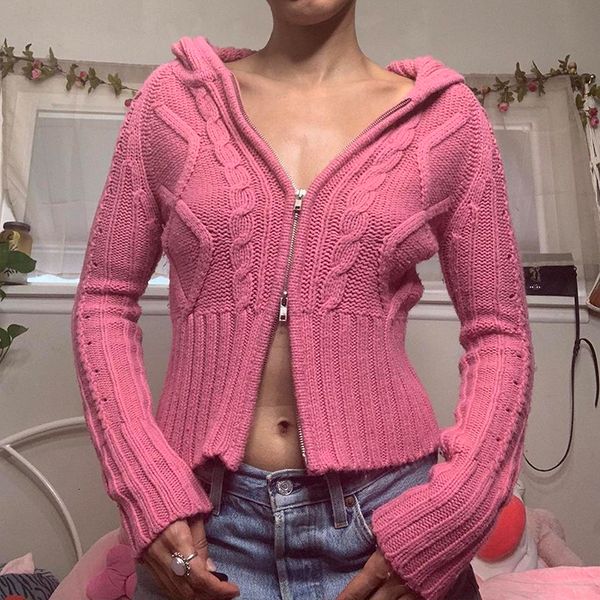 women's knits tees retro kink knitted sweater with hooded autumn spring long sleeve crop knitwear y2k aesthetics vintage zip up cardiga, White
women's knits tees retro kink knitted sweater with hooded autumn spring long sleeve crop knitwear y2k aesthetics vintage zip up cardiga, White