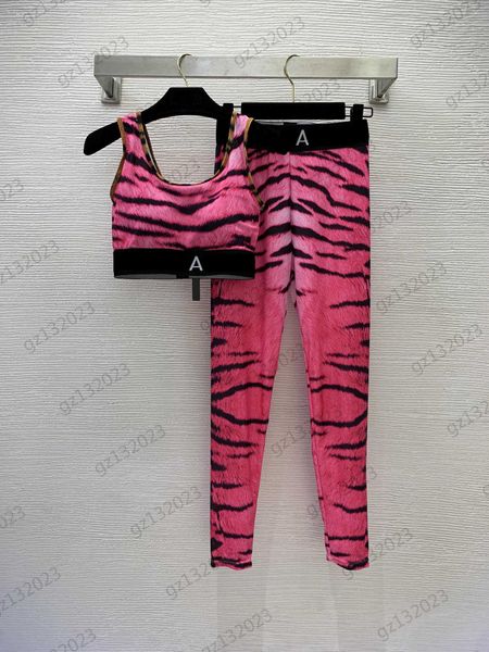two piece pants high stretch fitness yoga wear brand set tiger print exposed belly button vest spliced elastic webbing high waist tights leg, White
two piece pants high stretch fitness yoga wear brand set tiger print exposed belly button vest spliced elastic webbing high waist tights leg, White