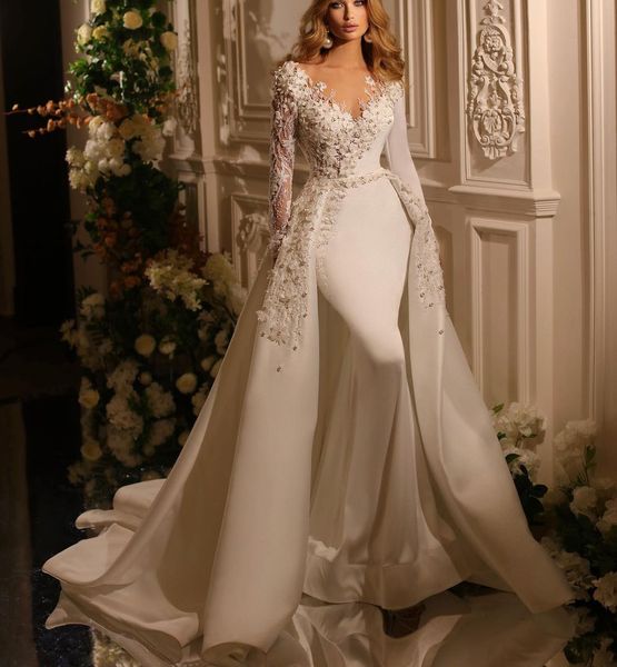 mermaid wedding dresses long sleeves v neck appliques sequins beaded floor length lace flowers pearls detachable train bridal gowns custom, White
mermaid wedding dresses long sleeves v neck appliques sequins beaded floor length lace flowers pearls detachable train bridal gowns custom, White