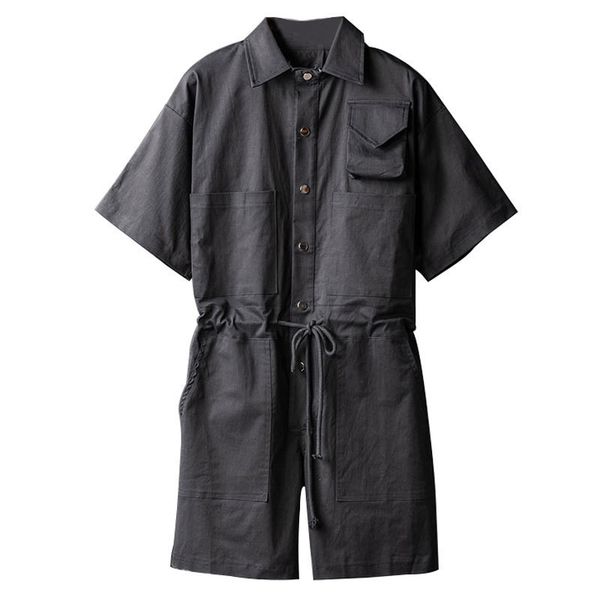 men's shorts summer short sleeve jumpsuit men overalls lapel multi pocket straight loose drawstring tie waist green black casual pants, White;black
men's shorts summer short sleeve jumpsuit men overalls lapel multi pocket straight loose drawstring tie waist green black casual pants, White;black