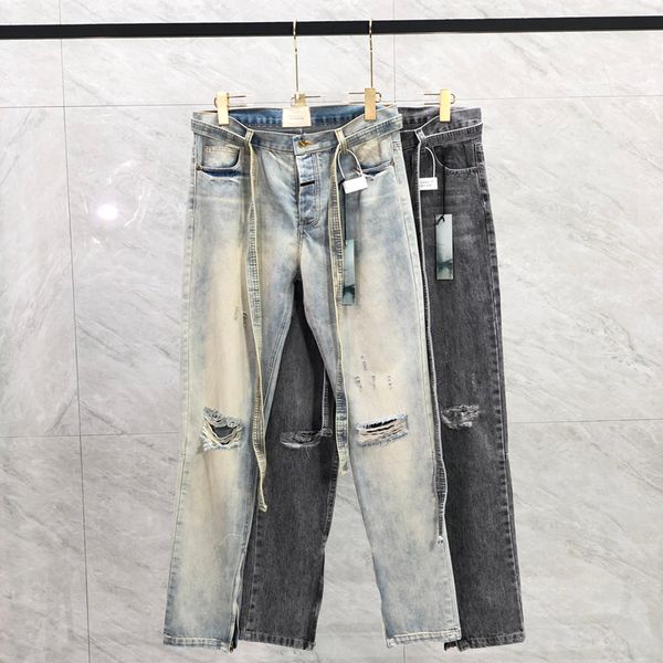 23ss men usa washed broken holes denim pants long ribbon patchwork jeans high street trousers bottoms, Black;brown
23ss men usa washed broken holes denim pants long ribbon patchwork jeans high street trousers bottoms, Black;brown