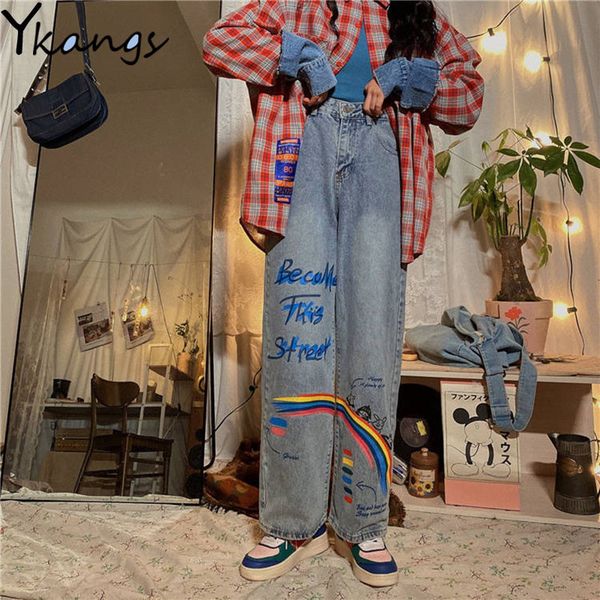 men's jeans harajuku high waist jean casual loose streetwear rainbow cartoon letters print wide leg denim pants school girls wild 23030, Blue
men's jeans harajuku high waist jean casual loose streetwear rainbow cartoon letters print wide leg denim pants school girls wild 23030, Blue