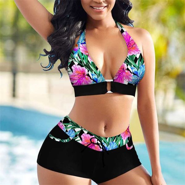 2023 new women's split swimsuit bikini high waist floral flat pants hanging neck, White;black
2023 new women's split swimsuit bikini high waist floral flat pants hanging neck, White;black