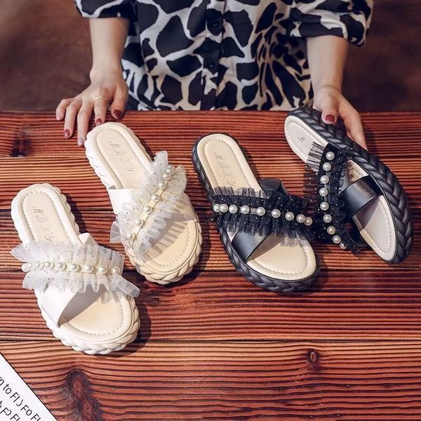 women's slippers summer personality pearl fashion outside wear all-match thick sole shopping casual sandals, Black
women's slippers summer personality pearl fashion outside wear all-match thick sole shopping casual sandals, Black