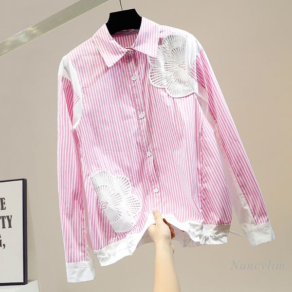 women's blouses shirts women stripe shirt lapel drawstring single-breasted fashion design loose casual lady lace patch blouse spring 23, White
women's blouses shirts women stripe shirt lapel drawstring single-breasted fashion design loose casual lady lace patch blouse spring 23, White