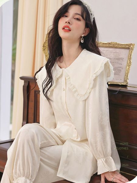 women's sleepwear crlaydk in women's pajamas jacquard ruffle large collar cute loungwear soft silk long sleeve sleepwear button do, Black;red
women's sleepwear crlaydk in women's pajamas jacquard ruffle large collar cute loungwear soft silk long sleeve sleepwear button do, Black;red