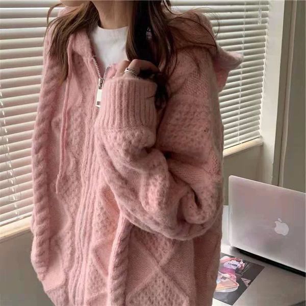women's knits tee's tees spring autumn winter loose allmatch twist sweater coat lazy wind hooded knitted cardigan women sweate 230, White
women's knits tee's tees spring autumn winter loose allmatch twist sweater coat lazy wind hooded knitted cardigan women sweate 230, White