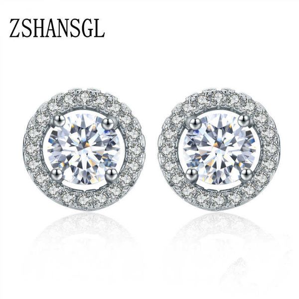 charm 925 silver needle 1ct dazzling clear round cut cz d earrings for women h bridal wedding jewelry femme brincos l230309, Golden 
charm 925 silver needle 1ct dazzling clear round cut cz d earrings for women h bridal wedding jewelry femme brincos l230309, Golden
