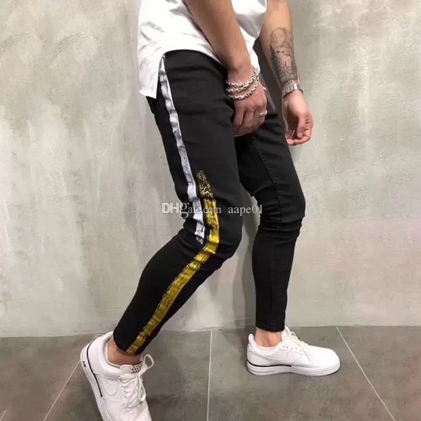new mens jeans mens stylist skinny ripped yellow red stripes pants mens stretch slim biker jeans casual hip hop trousers, Blue
new mens jeans mens stylist skinny ripped yellow red stripes pants mens stretch slim biker jeans casual hip hop trousers, Blue
