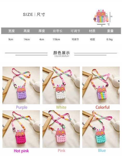 2023 kid small mini silicone children coin purse shoulder bag handbags cute kids cartoon push pop bubble fidget unicorn purse backpacks
2023 kid small mini silicone children coin purse shoulder bag handbags cute kids cartoon push pop bubble fidget unicorn purse backpacks